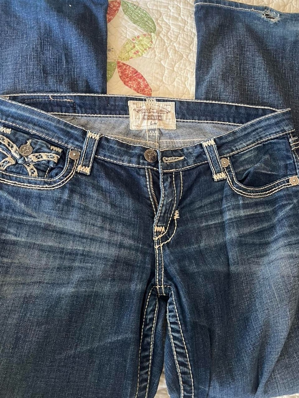 Vintage Y2K Big Star Women's Blue Bootcut Jeans with Embroidered Pockets - Picture 3 of 8